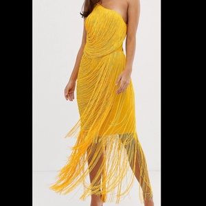 ASOS yellow fringe dress
